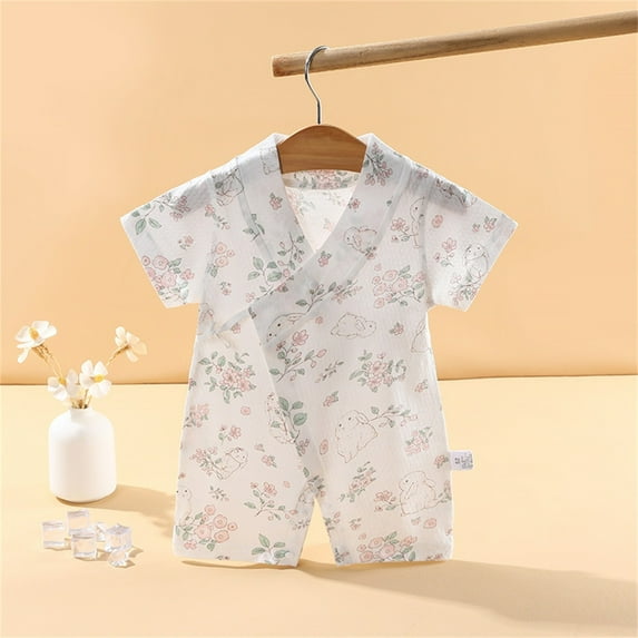 Delliss Unisex Baby Short-Sleeve Kimono Bodysuit Cotton Cute Printed Side Snap Onesies Summer One-Piece Outfit