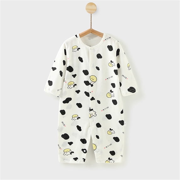 Delliss Unisex Cow Print Baby Long Sleeved Jumpsuit Cotton Bodysuit Summer Thin Infant Romper,0-24Months Unisex