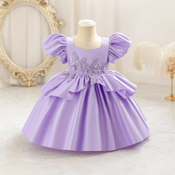 Delliss Vintage Flower Girl Dress Embroidery Little/Big Girls Wedding Holiday Ballgown Purple 2 Years