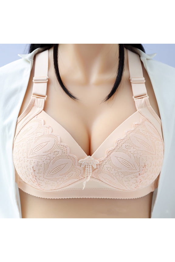 Wireless Bras for Women Embroidered Back Button Massage Bead Lace Thin, Breathable, Comfortable Large, No Steel Rim Underwear Bra daily Bra