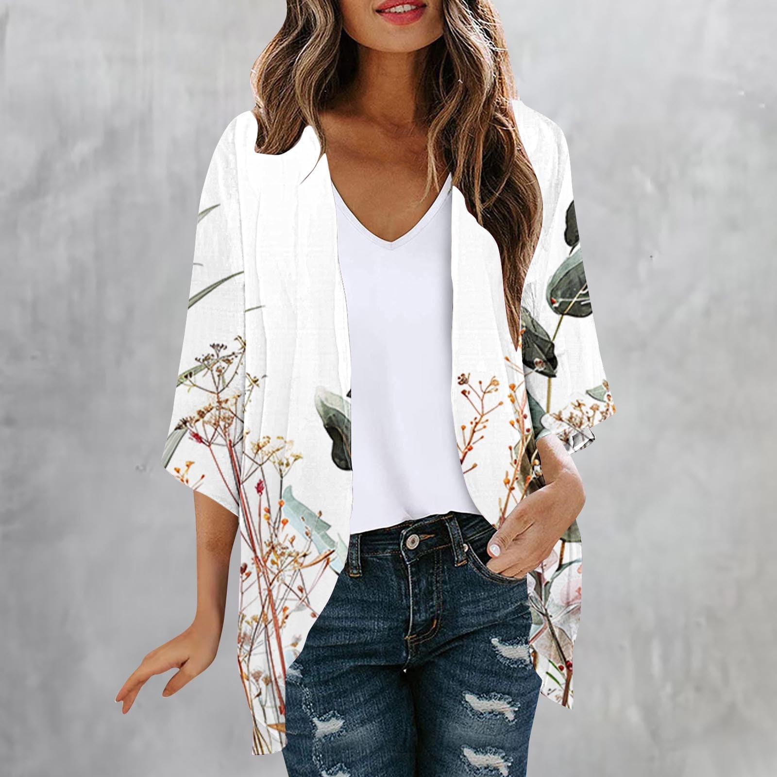 Delliss Wome's Plus Size Cardigan Fashion Casual Print Jacket 3/4 ...