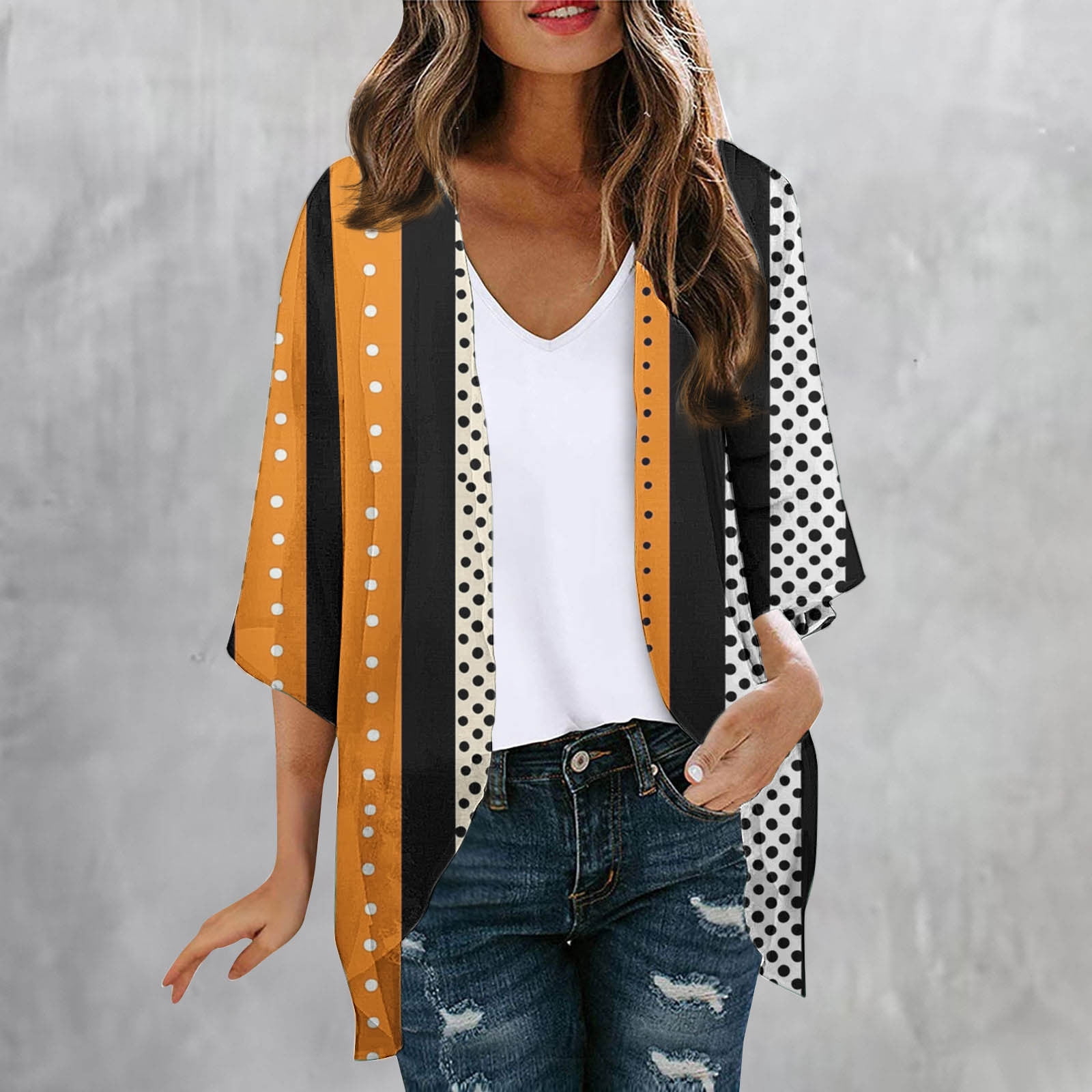 Delliss Wome's Plus Size Cardigan Fashion Casual Print Jacket 3/4 ...