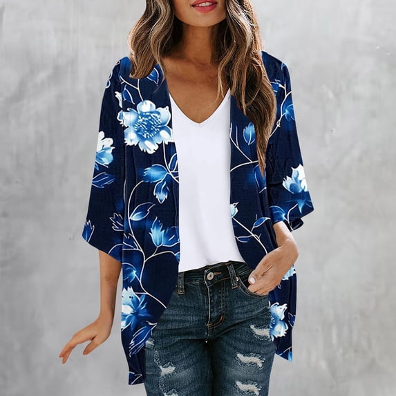 Delliss Wome's Plus Size Cardigan Fashion Casual Print Jacket 3/4 ...