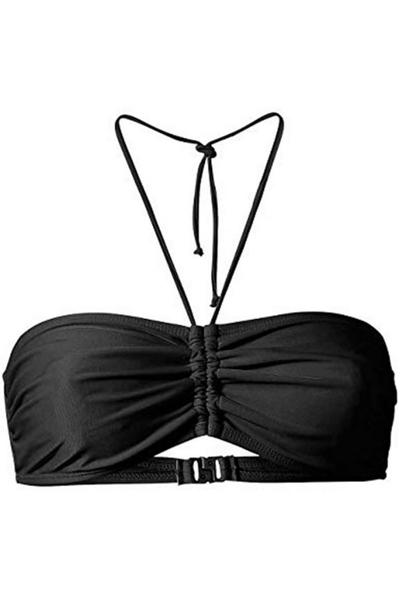 Women Bandeau Front Fold Bikini Top Lace up Strapless Swimsuit Solid Color High Cut Bathing Suits Top S-5XL