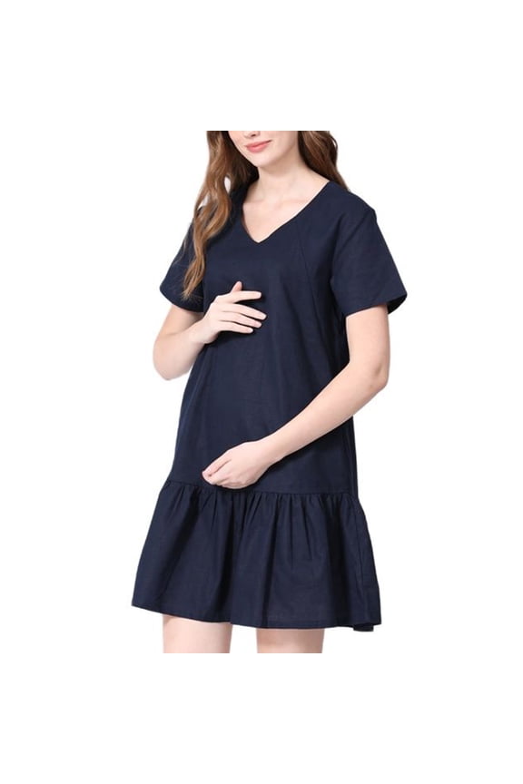Women Lace Maternity Nursing Gown long Sleeve open breastfeeding clothes Double Layer Breastfeeding Dress