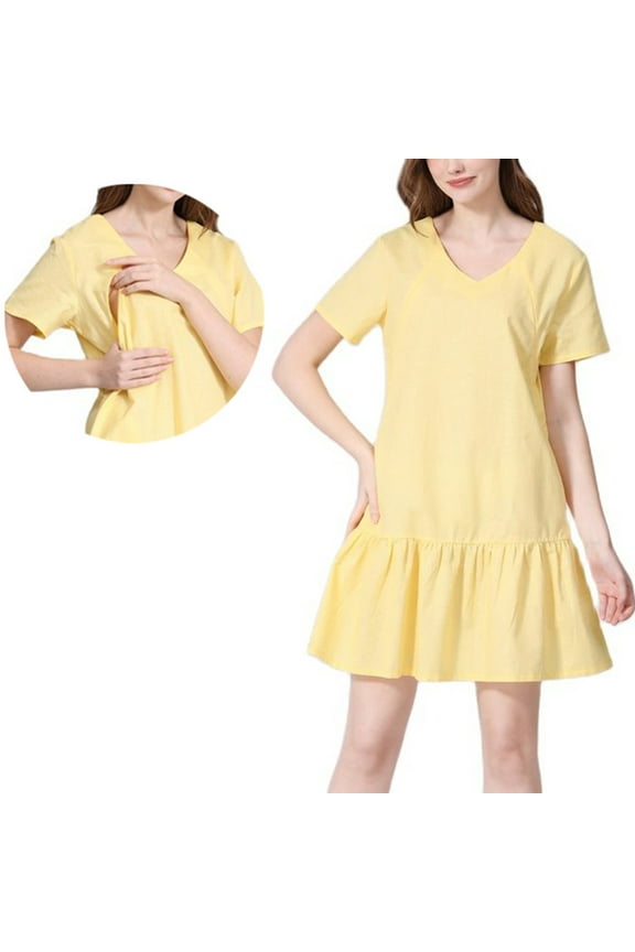 Women Lace Maternity Nursing Gown long Sleeve open breastfeeding clothes Double Layer Breastfeeding Dress