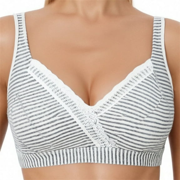 Delliss Women's Stripe Print Maternity Bras Lace Trim Breastfeeding Underwear Support Up Comfy Bras