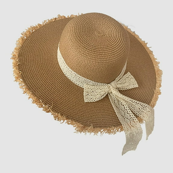 Delliss Women Straw Summer Sun Hat Trendy Wide Brim Sun Protection Beach Travel Hat