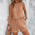 thumbnail image 1 of Delliss Women Summer 2 Piece Sets Cute Pleated Sleeveless Tank Vest Ruffle Shorts Casual Outfits Set, 1 of 9