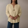 thumbnail image 1 of Delliss Women's 3/4 sleeve V Neck Cotton Linen Solid Color T-shirt Top S-2XL, 1 of 9