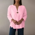 thumbnail image 1 of Delliss Women's 3/4 sleeve V Neck Cotton Linen Solid Color T-shirt Top S-2XL, 1 of 9