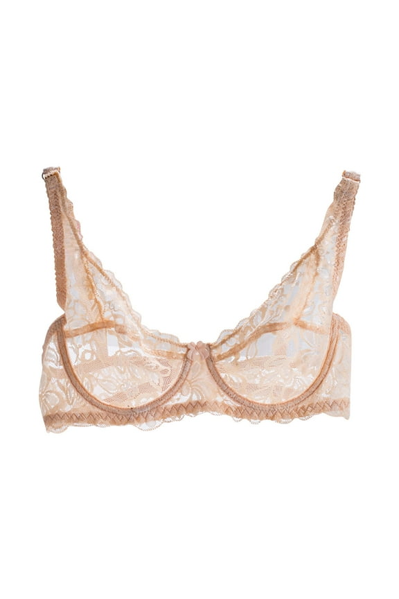 Women’s Balconette Lace Bra Underwire Unlined Sheer Lace See Through Non Padded