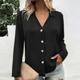 thumbnail image 1 of Delliss Women's Button Lapel Baggy Top Solid Color Long Sleeve Blouse S-3XL, 1 of 6