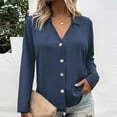 thumbnail image 1 of Delliss Women's Button Lapel Baggy Top Solid Color Long Sleeve Blouse S-3XL, 1 of 6