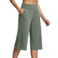 thumbnail image 1 of Delliss Women's Capri Pant Side Slit Comfy Stretch Yoga Pants Green XL, 1 of 8