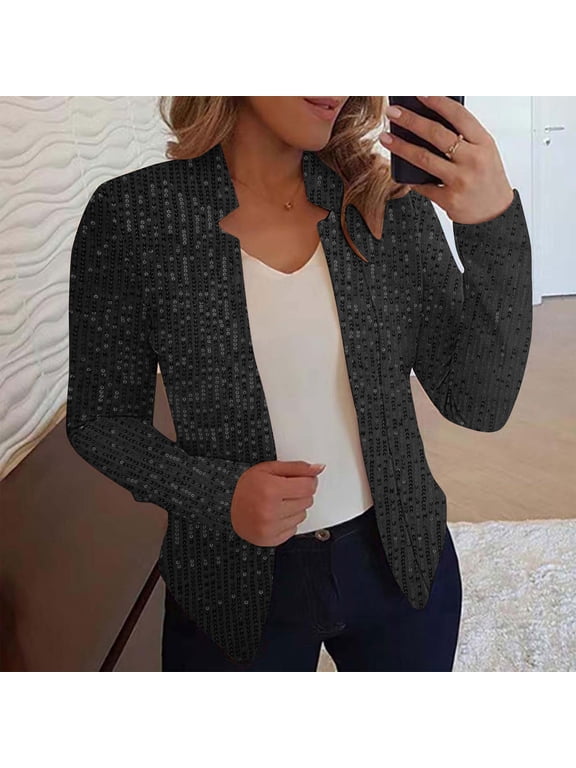 Women's Casual Long Sleeve Suit Jacket Solid Color Sequin Top