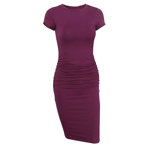 Delliss Women's Trendy Fashion Women bag buttocks Sexy Round-Neck Solid Mini Dress short sleeved pleated casual dress