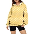 thumbnail image 1 of Delliss Women's Dot Print Baggy Long Sleeve Hooded Loose Sweatshirt Yellow L, 1 of 4