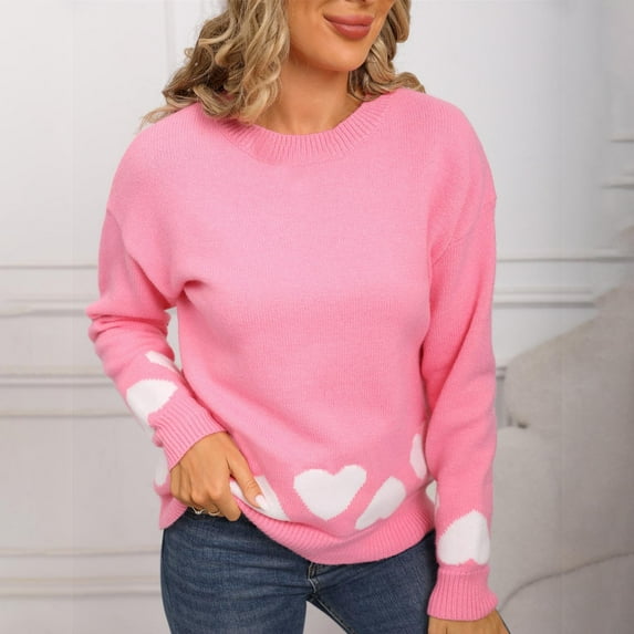 Delliss Women's Fall Trendy Warm Sweater Solid Color Top Hot Pink S