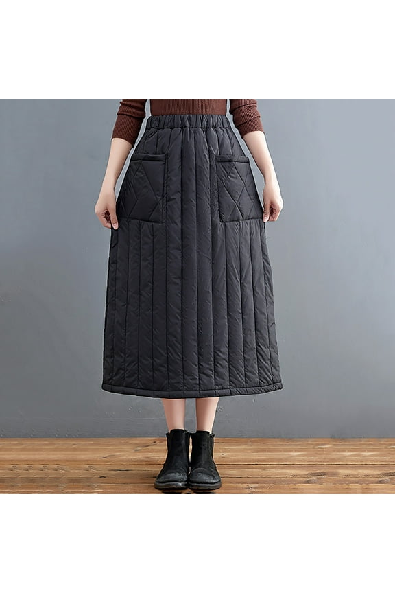 Women's Fall Winter Thick Down Maxi Skirt Stylish Long Skirt With Pocket