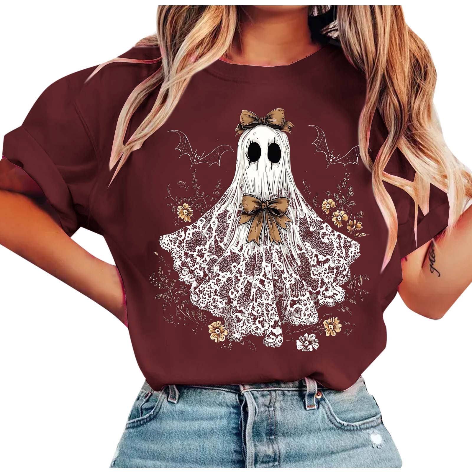 Delliss Women's Fashion Casual Halloween Print T-Shirt Round Neck ...