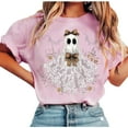thumbnail image 1 of Delliss Women's Fashion Casual Halloween Print T-Shirt Round Neck Rolled Sleeve Top Pink XXL, 1 of 3