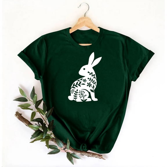 Delliss Women's Fashion Rabbit Print Tee Round Neck Short Sleeve Casual Baggy Top