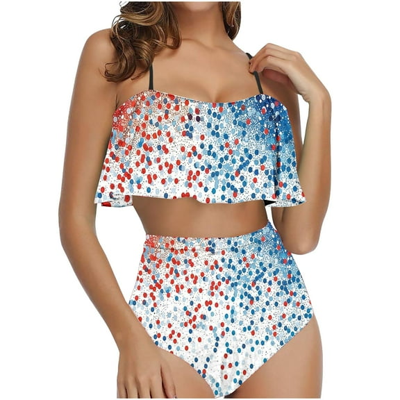 Delliss Women's Flounce Tankini Set Ruffle Hem Sleeveless Tank Top High Waisted Bikini Bathing Suits Two Piece Swimsuit