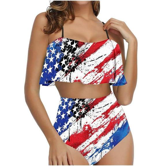 Delliss Women's Flounce Tankini Set Ruffle Hem Sleeveless Tank Top High Waisted Bikini Bathing Suits Two Piece Swimsuit