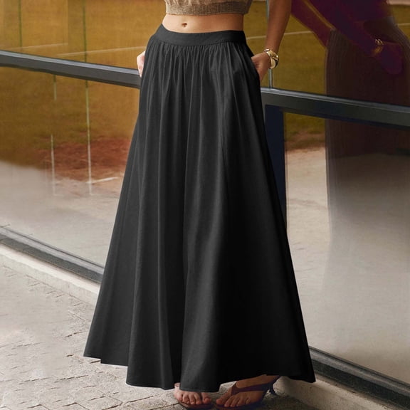 Delliss Women's Flowy Skirts Layered Skirts For Woman Fashion Basic Comfy Loose Skirts Dark Gray XL