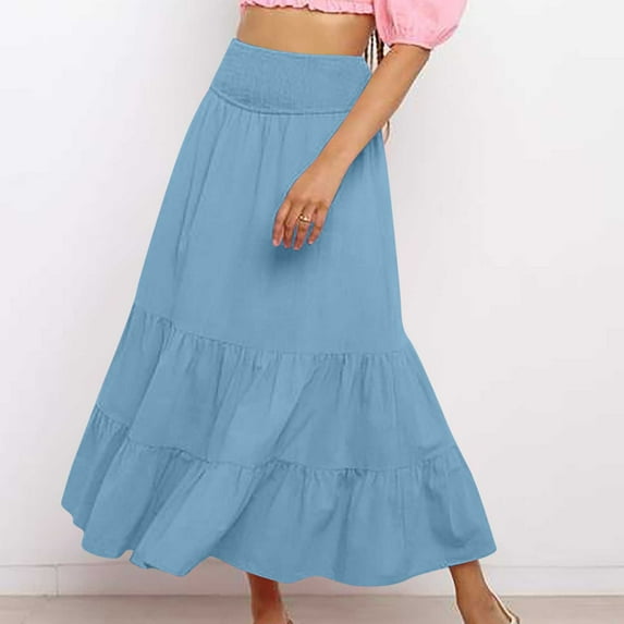 Delliss Women's Flowy Skirts Layered Skirts For Woman Fashion Basic Comfy Loose Skirts Light Blue L
