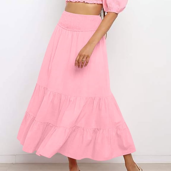 Delliss Women's Flowy Skirts Layered Skirts For Woman Fashion Basic Comfy Loose Skirts Pink M