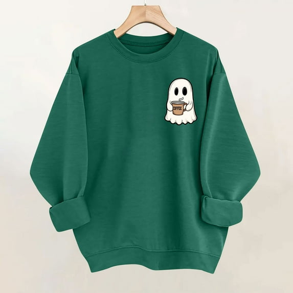 Delliss Women's Halloween Print Casual Long Sleeve Top Sweatshirt Army Green XL