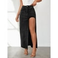 thumbnail image 1 of Delliss Women's High Slit Long Stretch Denim Skirt, 1 of 9