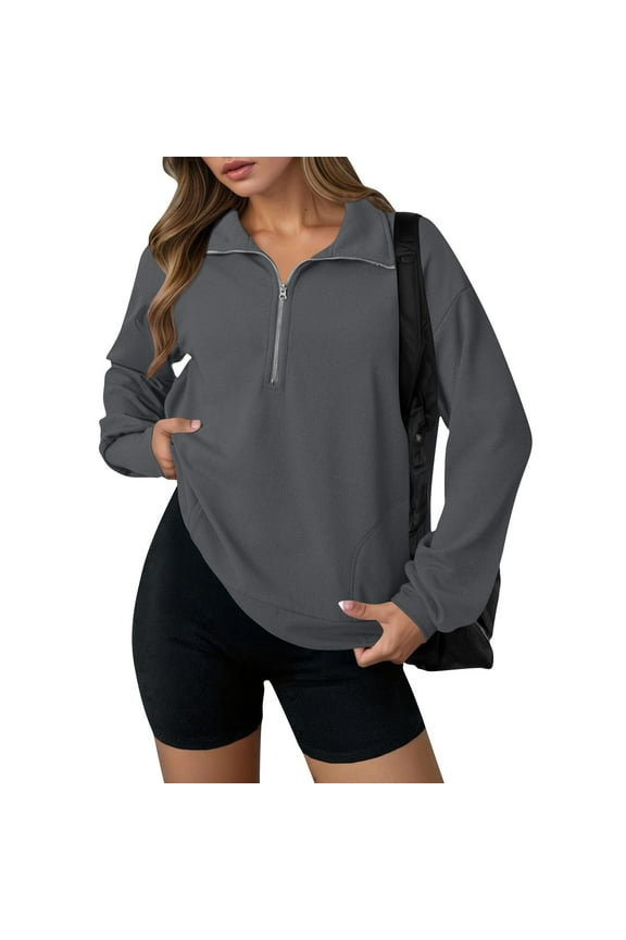 Women's Lapel Long Sleeve Zipper Blouse Simple Fashion Top