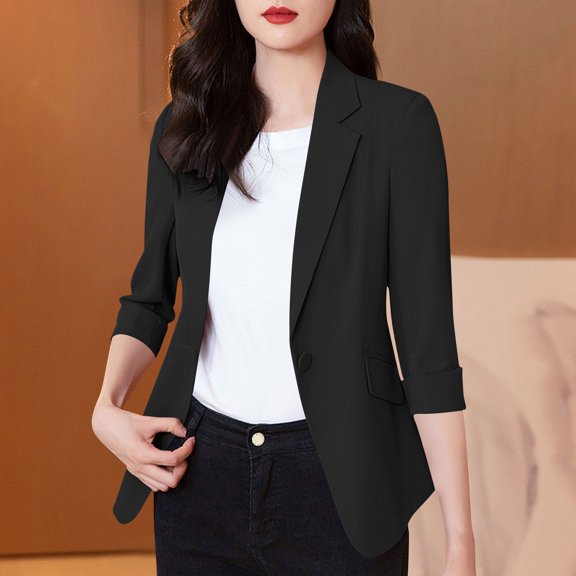 Delliss Women's Lapel Plus Size Blazers Button Thin Top