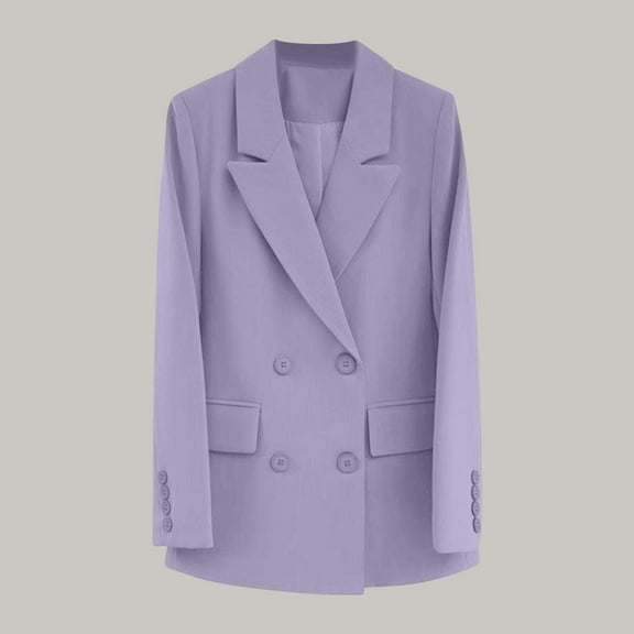 Delliss Women's Lapel Slim Fit Blazers Button Simple Top Purple L