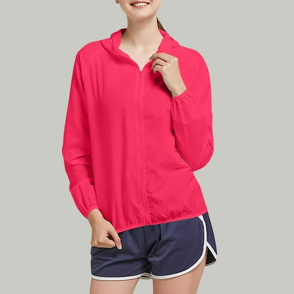 Delliss Women's Lightweight Hooded Coat Waterproof Outdoor Jacket Hot Pink XXXXL