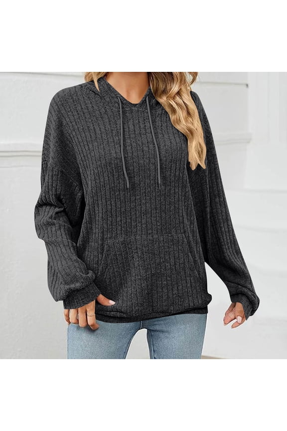 Women's Long Sleeve Hooded Drawstring Pullover Sweater With Pocket