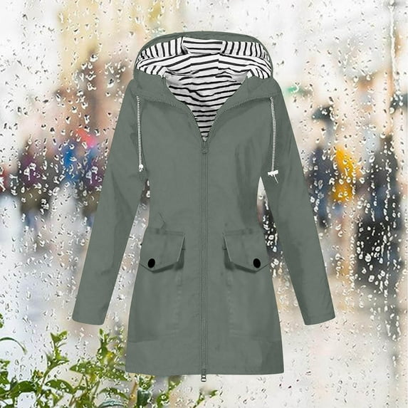 Delliss Women's Long Sleeve Jacket Outdoor Waterproof Hooded Jacket With Pockets