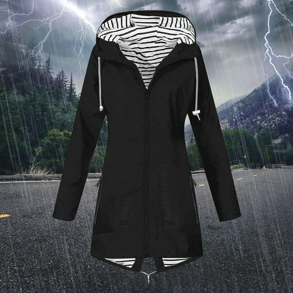 Delliss Women's Long Sleeve Jacket Outdoor Waterproof Hooded Jacket With Pockets