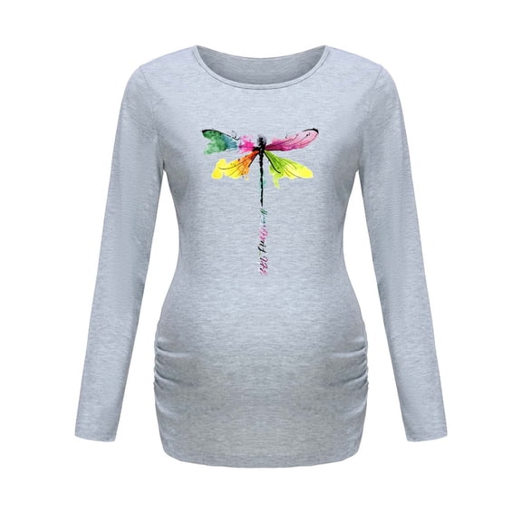 Delliss Women's Loose Fitting breastfeeding top Casual Crew Neck long Sleeve Tunic printed Tops S-2XL