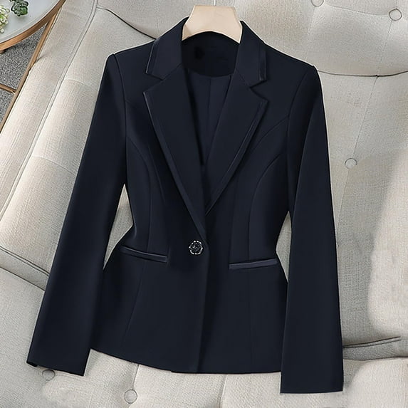 Delliss Women's Loose Lapel Button Suit Coat Long Sleeve Top Stylish Classic Jacket Dark Gray XL