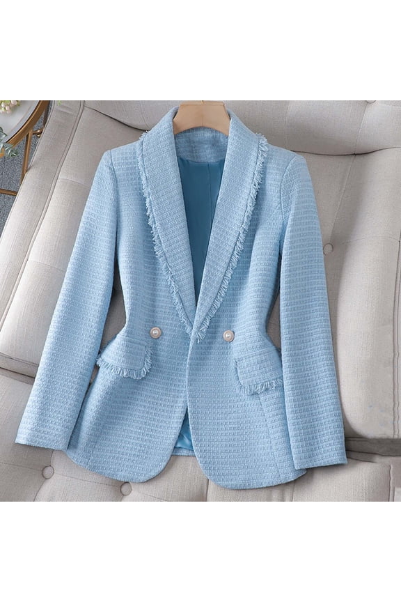 Women's Loose Lapel Button Suit Coat Long Sleeve Top Stylish Classic Jacket Sky Blue XXXL