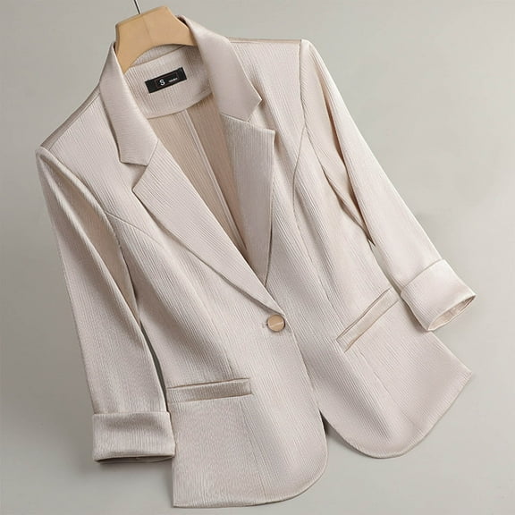 Delliss Women's Loose Lapel Plus Size Button Suit Coat Stylish Rolled Sleeve Top