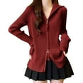 thumbnail image 1 of Delliss Women's Loose Zipper Stand Up Collar Sweater Solid Color Knitted Top Red Free Size, 1 of 3