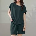 thumbnail image 1 of Delliss Women's Loungewear Sets Trendy Baggy Solid Color Short Sleeve Blouse Casual Shorts Pajamas Suit, 1 of 6