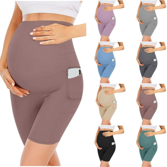 Delliss Women's Maternity Shorts Over Belly High Waisted Workout Pregnancy Biker Shorts Purple XL