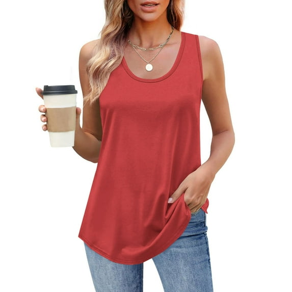 Delliss Women's Plus Size Tank Top Summer Trendy Solid Color Crew Neck Blouse