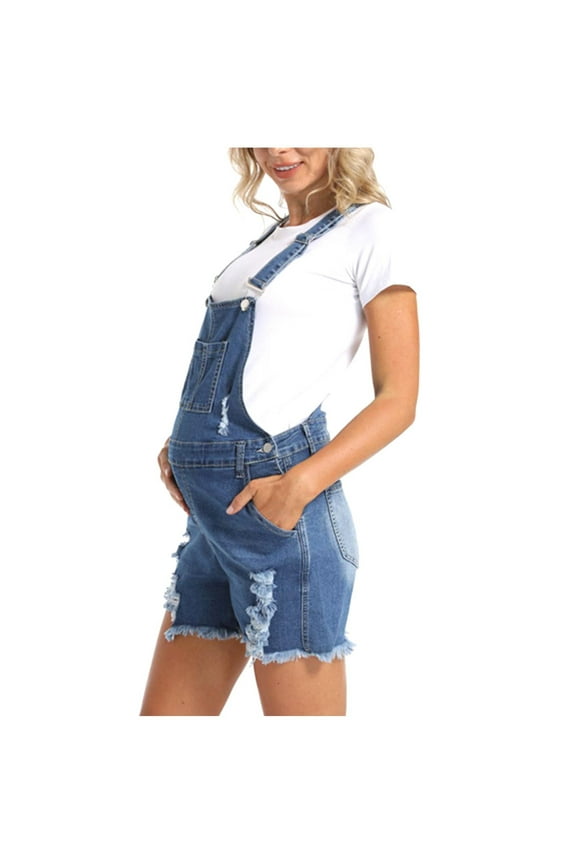 Women's Pregnant Adjustable Straps Denim One-Piece Shorts Support Pants Short Jumpsuit M-2XL